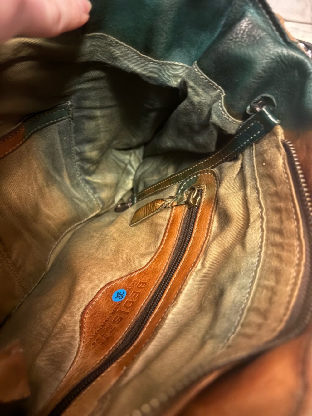 BED|STU Three-Tone Aqua/Green and Brown Leather Tote - Picture 11 of 13